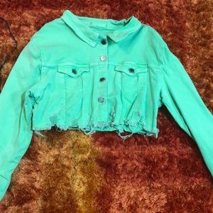 Cropped neon green jean jacket
